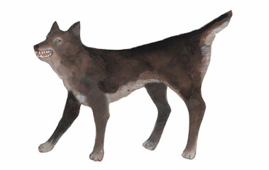 crayon, watercolor and collage illustration of a wolf