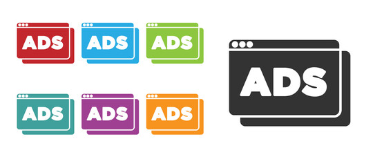 Black Advertising icon isolated on white background. Concept of marketing and promotion process. Responsive ads. Social media advertising. Set icons colorful. Vector.