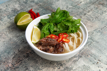 traditional vietnamese pho bo soup with beef