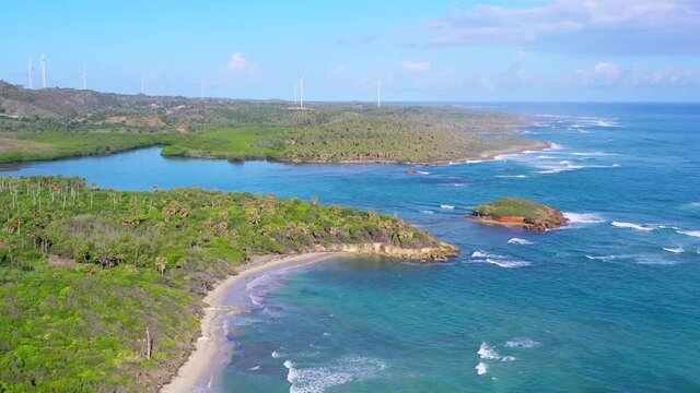Aerial panoramic view of coast near Maimon in Dominican Republic