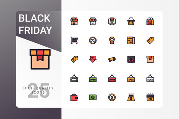 black friday icon pack for your web site design, logo, app, UI. Vector graphics illustration and editable stroke. EPS 10.