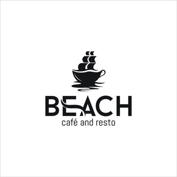 Illustration of Beach cafe and restaurant logo design image