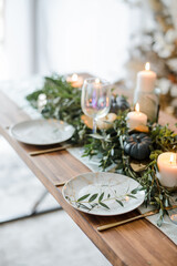 Halloween Table setting on dark background.