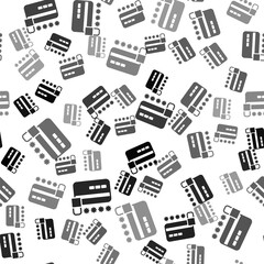 Fototapeta premium Black Credit card with lock icon isolated seamless pattern on white background. Locked bank card. Security, safety, protection. Concept of a safe payment. Vector.