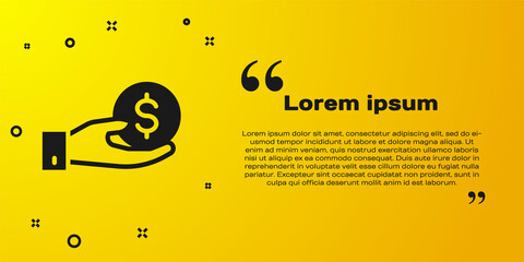 Fototapeta na wymiar Black Human hand giving money icon isolated on yellow background. Receiving money icon. Vector.