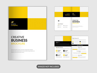 Clean corporate business bifold brochure magazine print-ready design template with minimal, creative and abstract shapes in A4 format