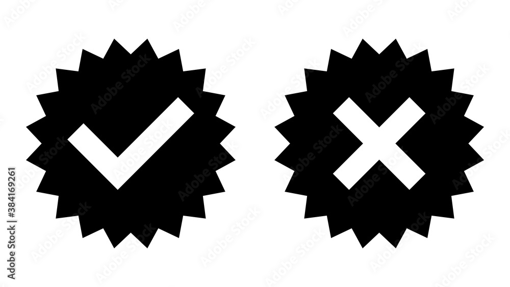 Poster set of yes and no or right and wrong or approved and rejected icons with check mark and cross symbol