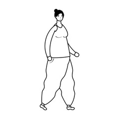 young woman female walking character line style