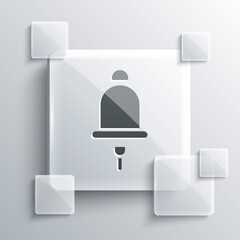 Grey Ringing alarm bell icon isolated on grey background. Fire alarm system. Service bell, handbell sign, notification symbol. Square glass panels. Vector.