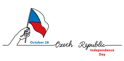 Czech Republic Independence Day minimalist vector web banner,border, background. Tricolor flag and hand vector simple sketch. Single line art with text Czech Republic.