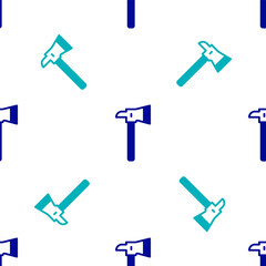 Blue Firefighter axe icon isolated seamless pattern on white background. Fire axe. Vector.