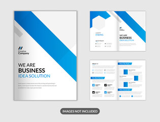 Clean corporate business bifold brochure magazine print-ready design template with minimal, creative and abstract shapes in A4 format	