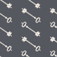 Seamless minimalistic stylized pattern with white keys silhouettes. Grey background. Vintage privacy backdrop.