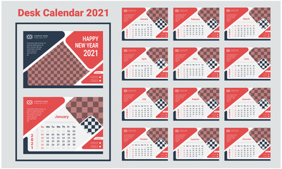 One page calendar 2021 design vector template. Annual report, magazine and vector illustration, one page calendar presentation, easy to use and edit.