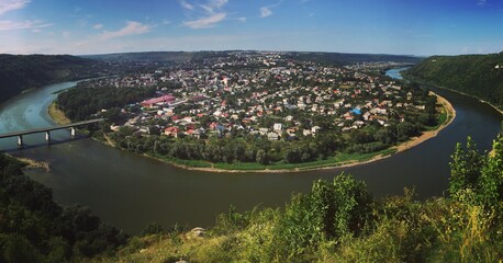 Beautiful view on the river and city from the hill