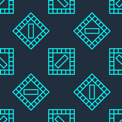 Green line Board game icon isolated seamless pattern on blue background. Vector.