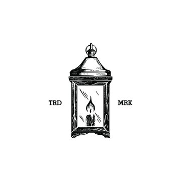 Hand-drawn sketch vintage lamp lantern or kerosene lamp, Vector illustration, Design element for logo, poster, card, banner, emblem, t shirt. Vector illustration