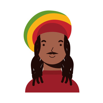 afro ethnic man with jamaican hat character icon