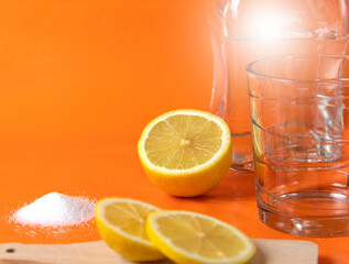 Tequila with lemon and salt as background with place for text