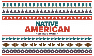 Fototapeta premium Native American Heritage Month in November. American Indian culture. Celebrate annual in United States. Tradition pattern. Poster, card, banner and background. Vector ornament, illustration