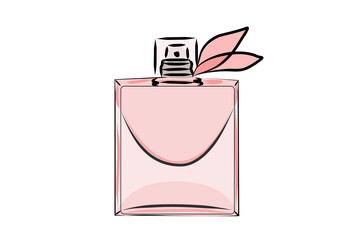 Fashionable vector illustration. Image of a pink perfume bottle. A quick sketch of a bottle of women's perfume