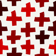 Paint brush strokes seamless pattern. Freehand grunge design background. Crosses motif modern minimal ornament