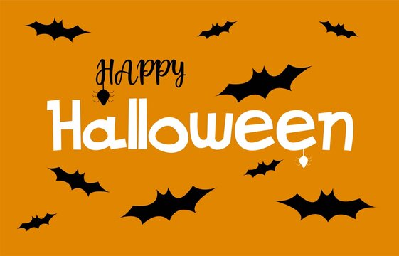 Happy halloween. Vector halloween emblem with horror spiders and bats
