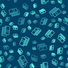 Fototapeta premium Green line Towel stack icon isolated seamless pattern on blue background. Vector.
