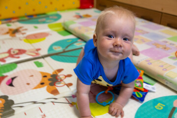 little child playing with blocks