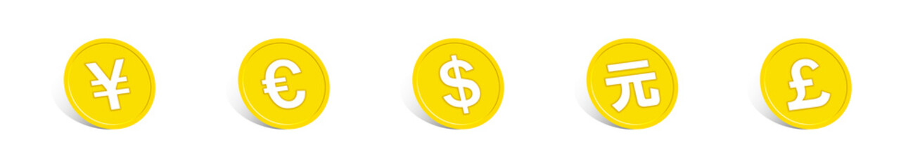 Currency illustration. Currency, finance, payments, foreign currencies, money, economy, deposits, profits, etc. 通貨のイラスト。通貨、金融、支払い、外貨、お金、経済、預金、利益など