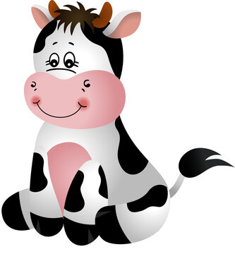 Happy cow sitting on white background
