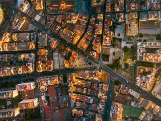 Barcelona street aerial view with beautiful patterns in Spain. 2020