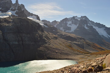 Hiking and climbing up to the Cerro Castillo Mountain in the national reserve of Patagonia, Chile