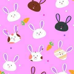 Cute pattern with rabbits and carrots on a pink background