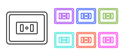 Black line Electrical outlet icon isolated on white background. Power socket. Rosette symbol. Set icons colorful. Vector.