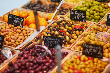 Olives on farmer market in Paris