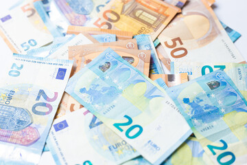 Euro cash bundle background selective focus