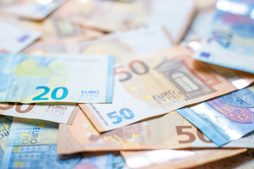 Euro cash bundle background selective focus