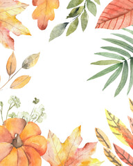 Autumn Festival template. Bright colorful autumn leaves on horizontal white background.
