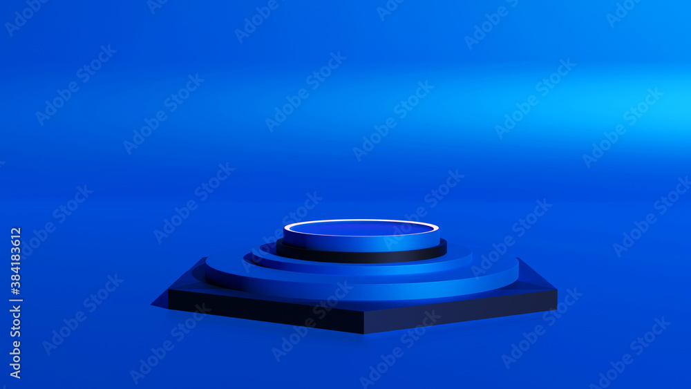 Poster 3d rendering of hexagonal dark blue-black mockup platform