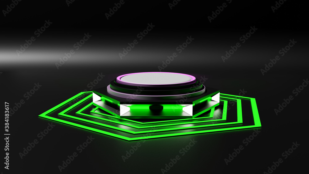 Aufkleber 3d rendering of sai-fi style mockup platform simulates a gyroscope.