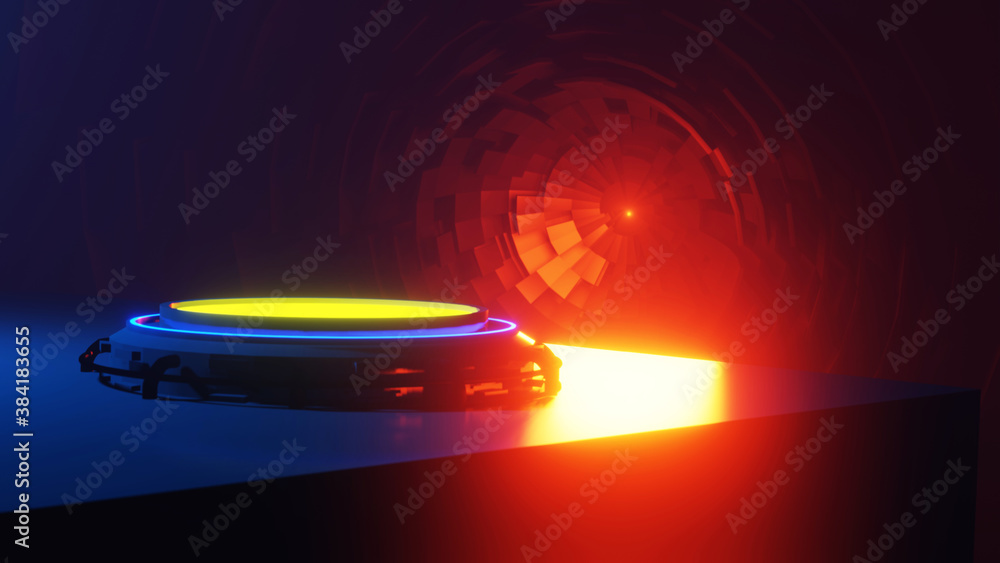 Poster 3d rendering of sai-fi style mockup platform