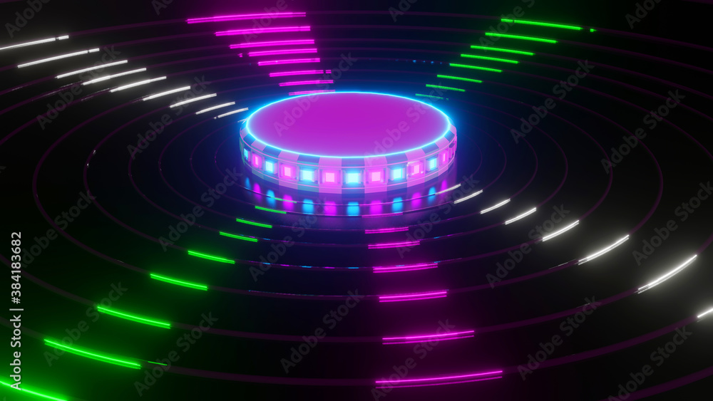 Poster 3d rendering platform abstract circle halo glow colors