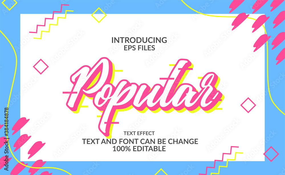 Poster pop color and trendy script editable text and font effect with memphis background for school or girl