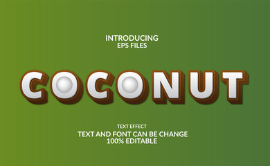 3d coconut fruit editable text and font effect for summer, food, organic, and vegan.