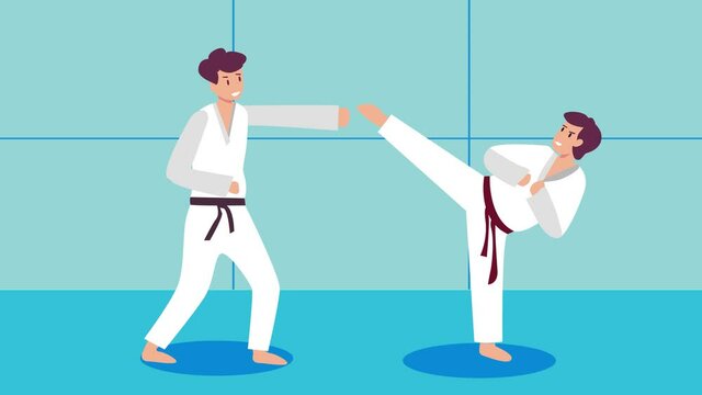 Male trainer teach his student to kicking technique