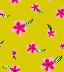 Fototapeta premium Abstract Hand Drawing Flowers and Leaves Repeating Vector Pattern Isolated Background
