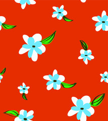 Abstract Hand Drawing Flowers and Leaves Repeating Vector Pattern Isolated Background