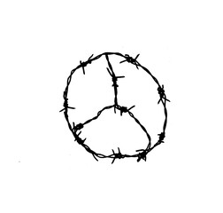 Rusty barbed wire on white background