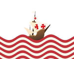 Christopher Columbus ship at the striped sea vector design
